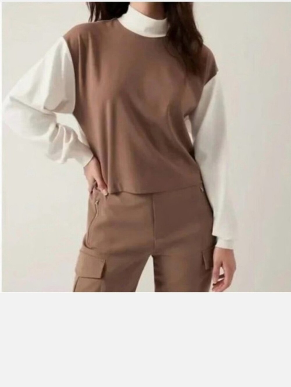 Athleta  Top VENICE  Top  Long Sleeve Cream and Brown  Color Block Xs